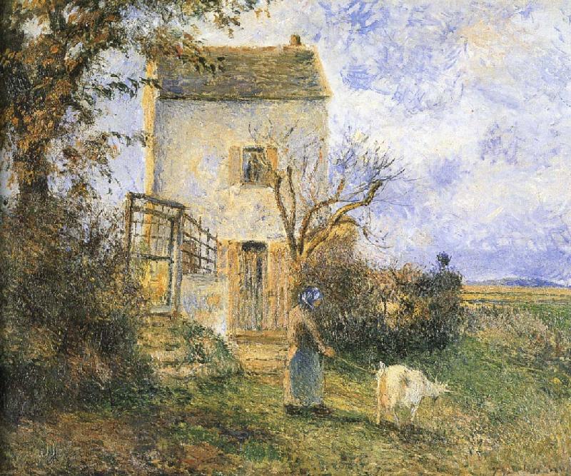 Camille Pissarro Farmhouse in front of women and sheep France oil painting art
